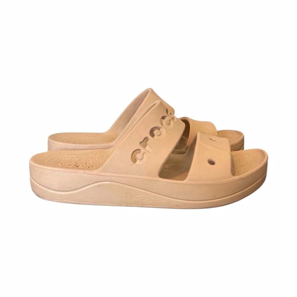 Crocs Baya Platform Sandals Size 8 Tan Chai Comfort Slip On Casual Slides Beach